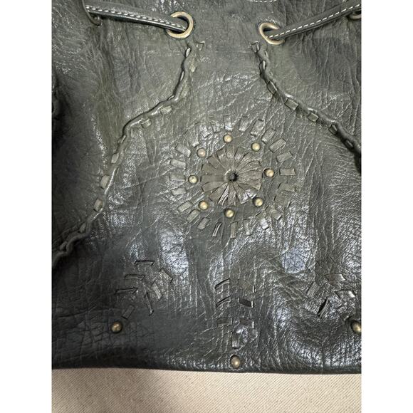 Jamie Drake Hobo Shoulder Bag Womens Olive Green Leather Drawstring Tassel Boho - Picture 7 of 14